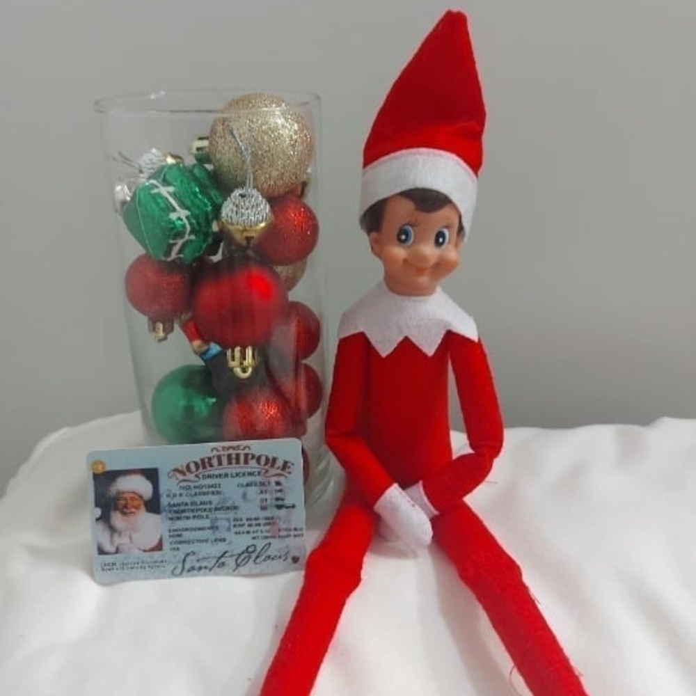 Red Elf On The Shelf Doll with Santa's Driver's License